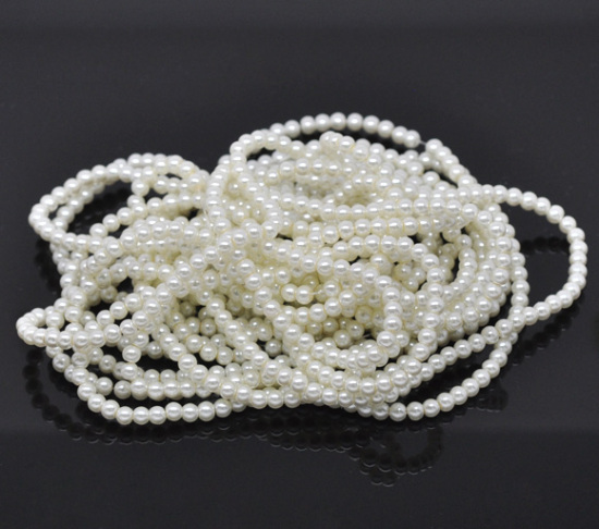 Picture of Glass Pearl Imitation Beads Round Ivory About 4mm Dia, Hole: Approx 1mm, 82cm long, 5 Strands (Approx 210 PCs/Strand)