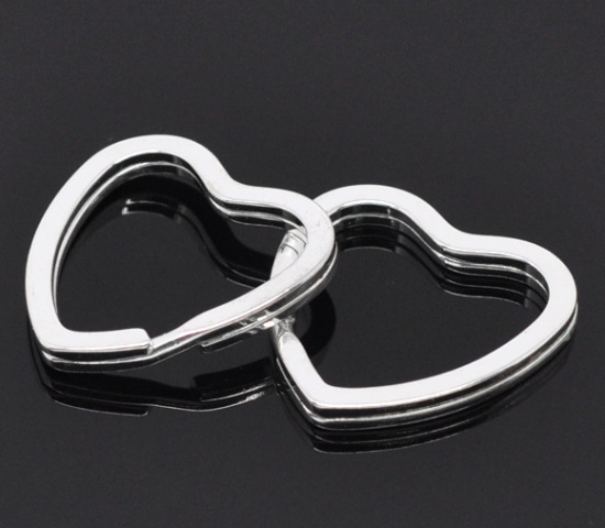 Picture of Iron Based Alloy Keychain & Keyring Heart Silver Plated 3.1cm x 3.1cm, 10 PCs
