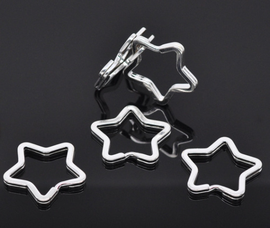 Picture of Iron Based Alloy Keychain & Keyring Pentagram Star Silver Plated 3.4cm x 3.3cm, 10 PCs