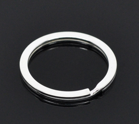 Iron Based Alloy Keychain & Keyring Round Silver Plated 25mm Dia, 20 PCs