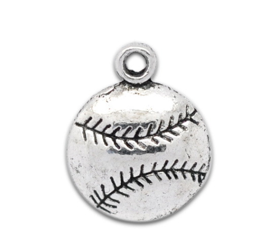 Picture of Zinc Based Alloy Sport Pendants Ball Antique Silver Color Stripe 18mm x 14.5mm, 50 PCs