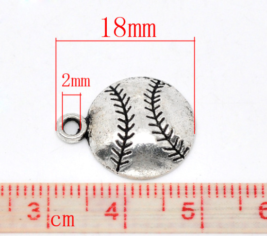 Picture of Zinc Based Alloy Sport Pendants Ball Antique Silver Color Stripe 18mm x 14.5mm, 50 PCs