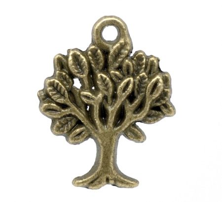 Imagen de Colgantes Aleación del Metal Del Zinc de Árbol Tono Bronce Rhinestone 22.0mm x 17.0mm, 40 Unidades 