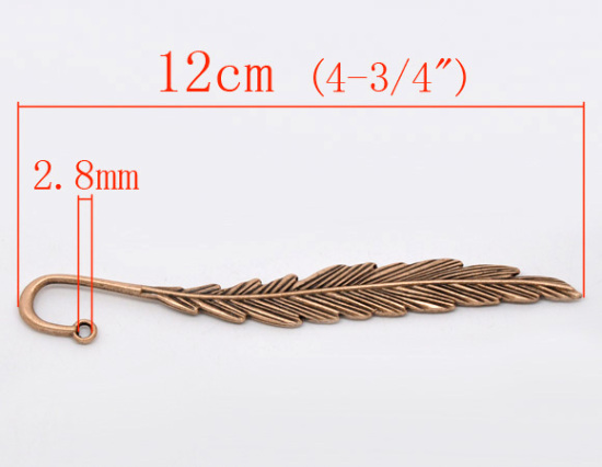 Picture of Copper Tone Feather Charm Bookmarks 12cm(4-3/4"), sold per packet of 5