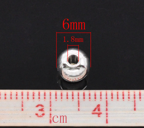 Picture of Zinc Based Alloy Spacer Beads Smooth Blank Ball Silver Plated About 6mm Dia, Hole:Approx 1.8mm, 100 PCs