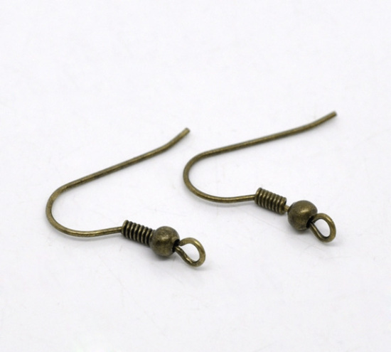 Picture of Iron Based Alloy Ear Wire Hooks Earring Findings Antique Bronze 19mm x 18mm, Post/ Wire Size: (21 gauge), 300 PCs