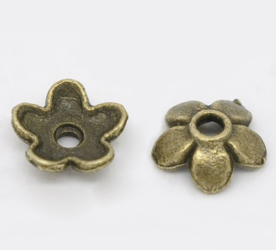 Picture of Zinc Based Alloy Beads Caps Flower Antique Bronze (Fits 8mm-14mm Beads) 6.5mm x 6.5mm, 400 PCs