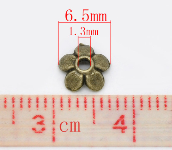 Picture of Zinc Based Alloy Beads Caps Flower Antique Bronze (Fits 8mm-14mm Beads) 6.5mm x 6.5mm, 400 PCs