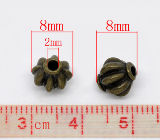 Bild von Zinklegierung Spacer Perlen Zwischenperlen Lampion Bronzefarbe ca. 8mm x 8mm, Loch:ca. 2mm, 60 Stück