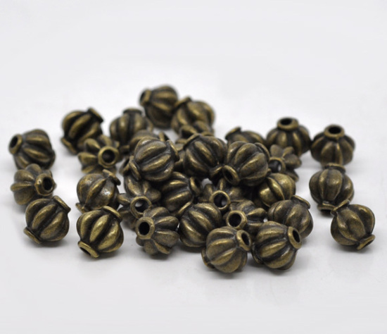Bild von Zinklegierung Spacer Perlen Zwischenperlen Lampion Bronzefarbe ca. 8mm x 8mm, Loch:ca. 2mm, 60 Stück