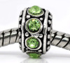 Picture of Zinc Metal Alloy & Rhinestone European Style European Style Beads Round Rhinestone Green Rhinestone About 10mm Dia, Hole: Approx 4.7mm, 10 PCs