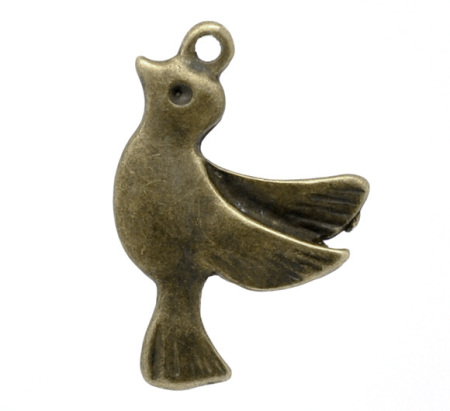 Imagen de Colgantes Aleación del Metal Del Zinc de Pájaro Tono Bronce Rhinestone 22.0mm x 15.0mm, 50 Unidades 