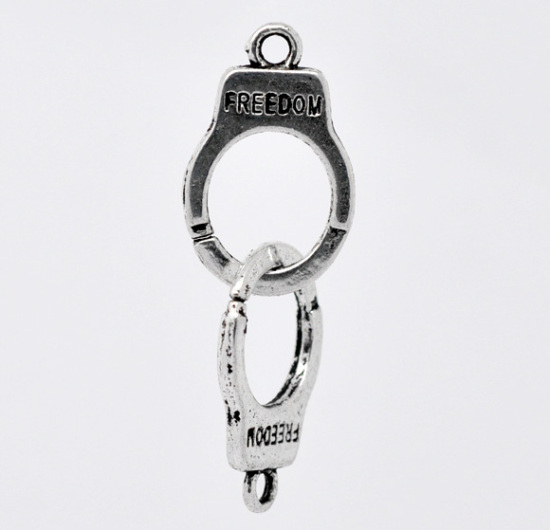 Image de 20 Pendentifs Charms Menotte "Freedom" 42x15mm