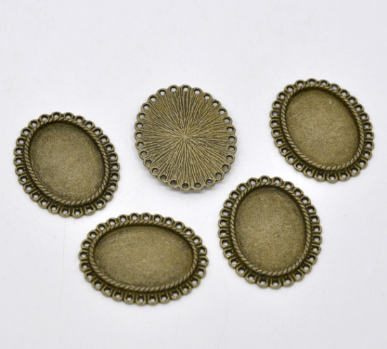 Image de Pendentif en Alliage de Zinc Ovale Bronze Antique (Convenable à Cabochon 26mm x 19mm ) 34mm x 28mm, 10 PCs