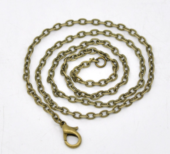 Picture of Link Cable Chain Necklace Antique Bronze 40.5cm(16") long, Chain Size: 3x2mm(1/8"x1/8"), 12 PCs