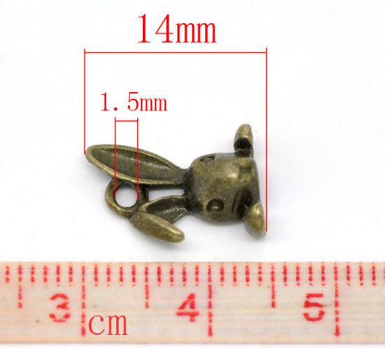 Immagine di Lega di Zinco 3D Charm Ciondoli Coniglio Animale Tono del Bronzo 14mm x 9mm, 50 Pz