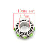 Picture of Zinc Metal Alloy & Rhinestone European Style European Style Beads Round Rhinestone Green Rhinestone About 10mm Dia, Hole: Approx 4.7mm, 10 PCs