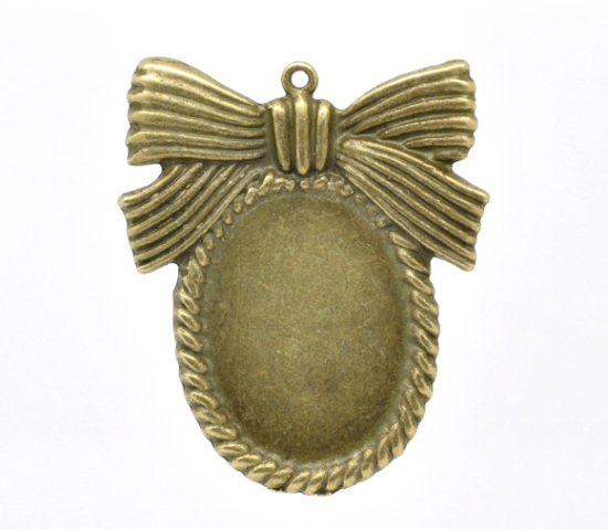Picture of Zinc Based Alloy Cabochon Setting Pendants Oval Bowknot Antique Bronze (Fits 29mm x 21.5mm) 4.6cm x 3.9cm, 2 PCs