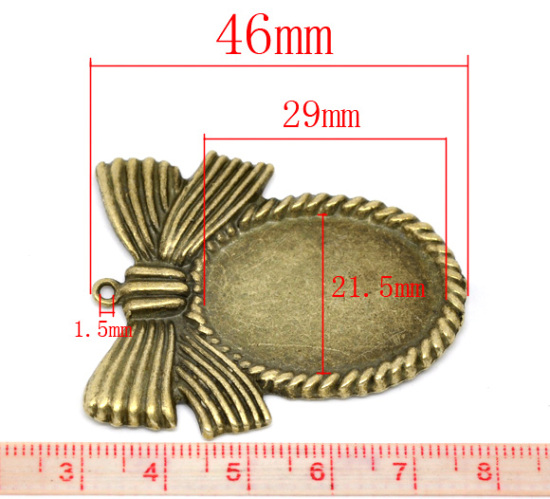 Picture of Zinc Based Alloy Cabochon Setting Pendants Oval Bowknot Antique Bronze (Fits 29mm x 21.5mm) 4.6cm x 3.9cm, 2 PCs