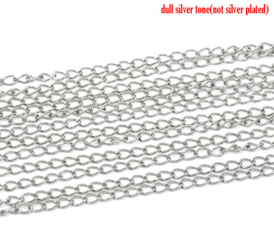 Picture of Iron Based Alloy Open Link Curb Chain Findings Silver Tone 5.5x3.5mm(2/8"x1/8"), 6 M