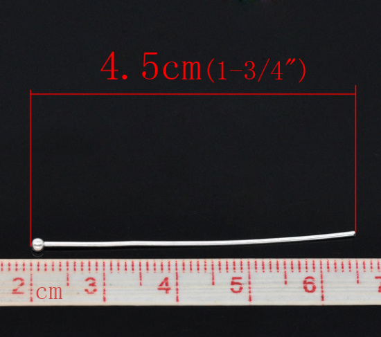 Image de Aiguille Clou Tige à Tête Boule en Alliage de Fer Argenté 45mm long, 0.7mm Gros (21 gauge), 1 Paquet(300 PCs) 