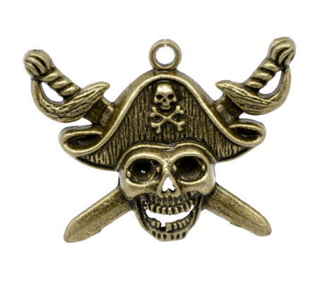 Imagen de Colgantes Aleación del Metal Del Zinc de Halloween Cráneo , Tono Bronce Incrustaciones de diamantes 4.4cmx 3.4cm, 10 Unidades