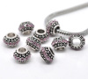 Picture of Zinc Metal Alloy European Style Large Hole Charm Beads Oval Antique Silver Light Purple Rhinestone 11x7mm, 10 PCs