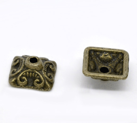 Image de Coupelle en Alliage de Zinc Carré Bronze Antique (Approprié à Perle 9mm - 14mm) 10mm x 10mm, 50 PCs