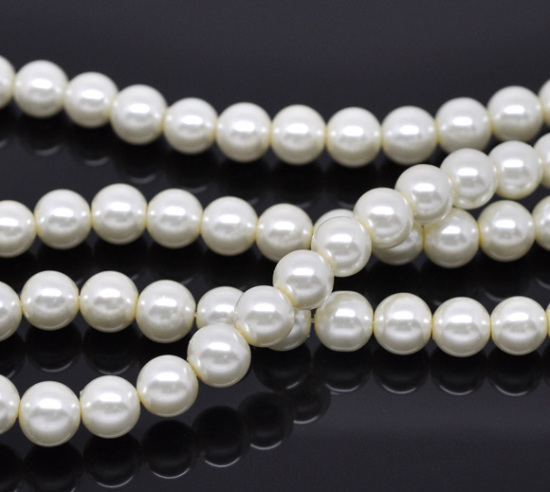 Picture of Glass Pearl Imitation Beads Round Ivory About 10mm Dia, Hole: Approx 1mm, 82cm long, 2 Strands (Approx 88 PCs/Strand)