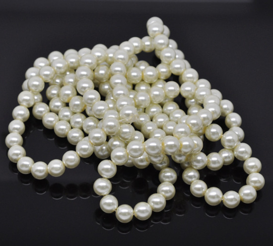 Picture of Glass Pearl Imitation Beads Round Ivory About 10mm Dia, Hole: Approx 1mm, 82cm long, 2 Strands (Approx 88 PCs/Strand)