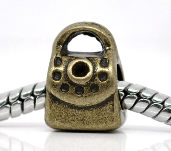 Immagine di Lega di Zinco Stile Europeo Perline Borsa Bronzo Antico Placcato Circa 11.0mm x 9.0mm, Foro: Circa 5.0mm, 30 Pz