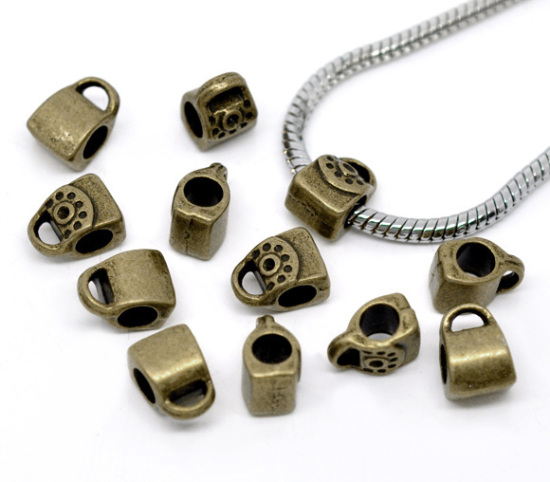Immagine di Lega di Zinco Stile Europeo Perline Borsa Bronzo Antico Placcato Circa 11.0mm x 9.0mm, Foro: Circa 5.0mm, 30 Pz