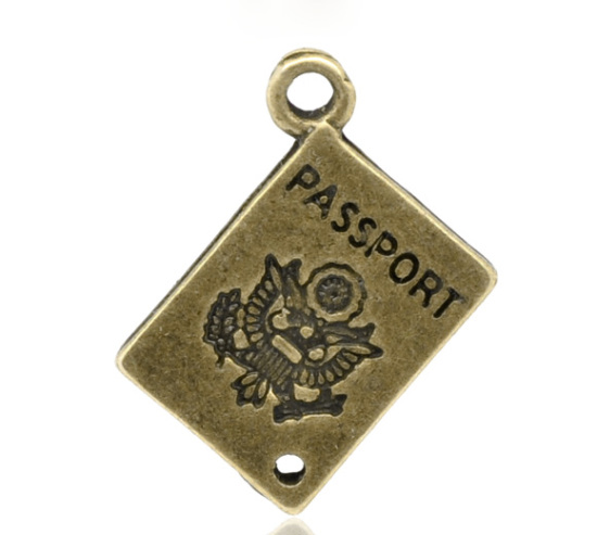 Image de 40 Pendentifs Breloques Charms Passeport Couleur bronze 18x12mm