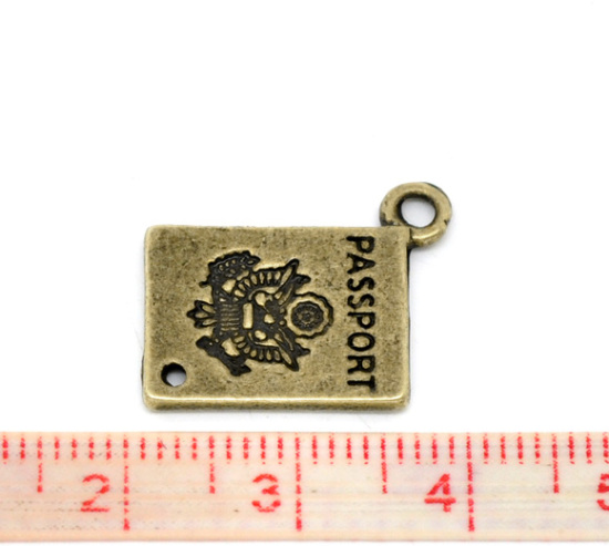 Image de 40 Pendentifs Breloques Charms Passeport Couleur bronze 18x12mm