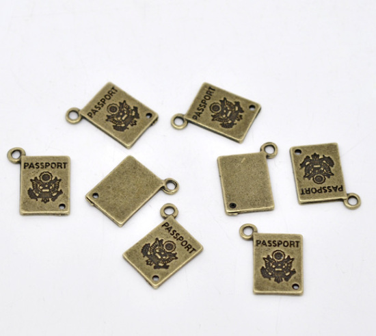 Image de 40 Pendentifs Breloques Charms Passeport Couleur bronze 18x12mm