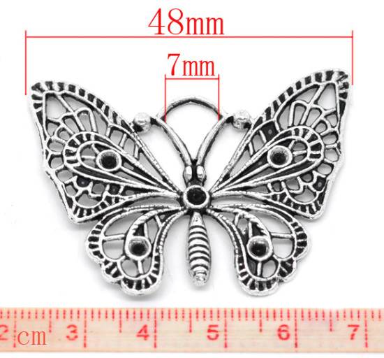Picture of Antique Silver Color Butterfly Charm Pendants 48x36mm(Can Hold Rhinestone), sold per packet of 10