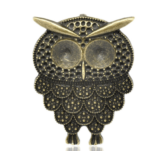 Picture of Zinc Based Alloy Halloween Pendants Owl Animal Antique Bronze 47x35mm(Can Hold ss7 Rhinestone) 47mm(1 7/8") x 35mm(1 3/8"), 5 PCs