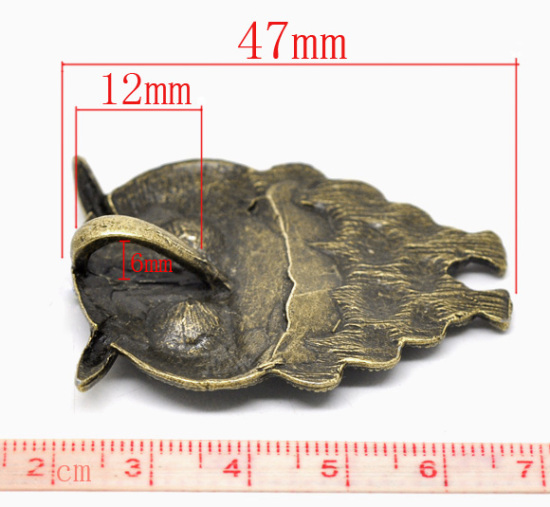 Picture of Zinc Based Alloy Halloween Pendants Owl Animal Antique Bronze 47x35mm(Can Hold ss7 Rhinestone) 47mm(1 7/8") x 35mm(1 3/8"), 5 PCs