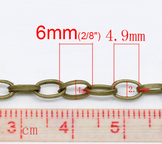 Picture of Iron Based Alloy Link Cable Chain Findings Antique Bronze 6x4mm(2/8"x1/8"), 10 M