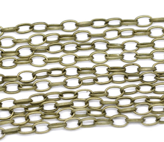 Picture of Iron Based Alloy Link Cable Chain Findings Antique Bronze 6x4mm(2/8"x1/8"), 10 M