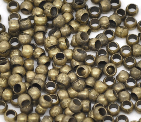 Image de Perles à Écraser en Laiton Forme Rond Bronze Antique, Tailles de Trous: 2mm 3.5mm x 1.8mm, 500 Pcs                                                                                                                                                            