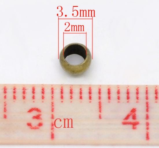 Image de Perles à Écraser en Laiton Forme Rond Bronze Antique, Tailles de Trous: 2mm 3.5mm x 1.8mm, 500 Pcs                                                                                                                                                            