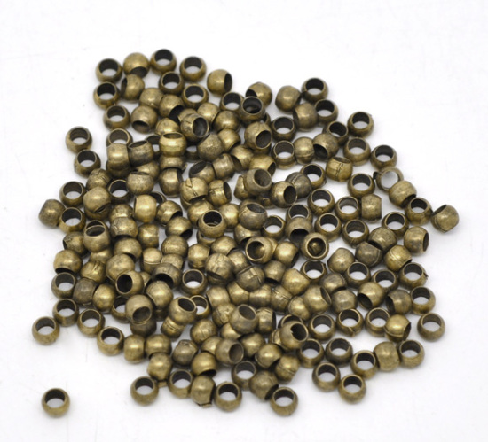 Image de Perles à Écraser en Laiton Forme Rond Bronze Antique, Tailles de Trous: 2mm 3.5mm x 1.8mm, 500 Pcs                                                                                                                                                            