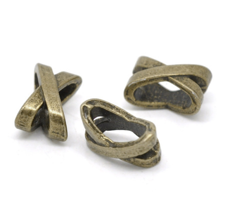 Immagine di 100 Pz Lega di Zinco Perline per la Creazione di Gioielli con Fai-da-te Bronzo Antico Forma di X Filigrana Circa 10mm x 7mm, Foro:Circa 7mm