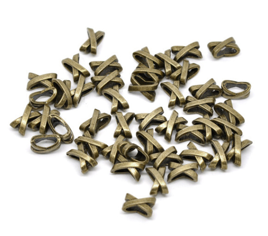 Picture of 100 PCs Zinc Based Alloy Spacer Beads For DIY Jewelry Making Antique Bronze X Shaped Hollow About 10mm x 7mm, Hole: Approx 7mm