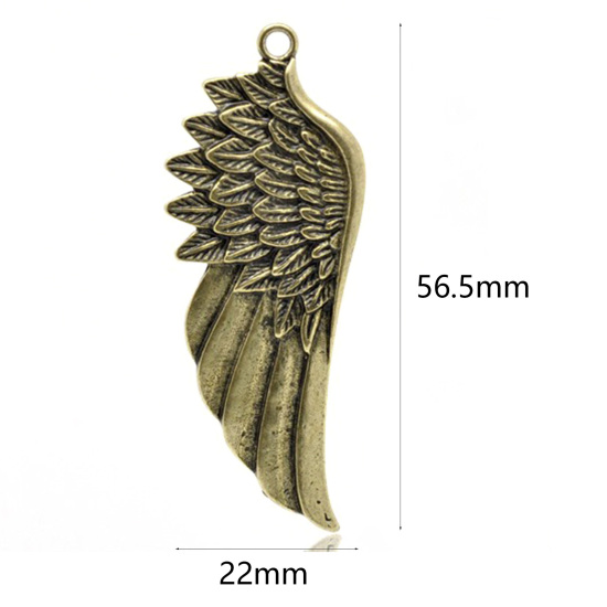 Picture of 10 PCs Zinc Based Alloy Pendants Antique Bronze Wing 56.5mm x 22mm