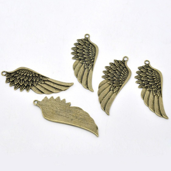 Picture of 10 PCs Zinc Based Alloy Pendants Antique Bronze Wing 56.5mm x 22mm