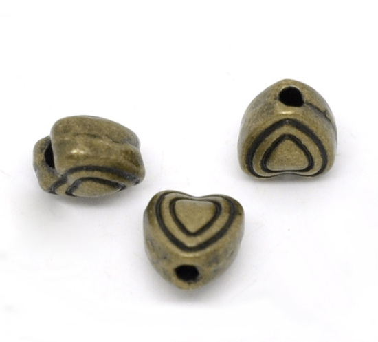 Picture of Zinc Based Alloy Spacer Beads Heart Antique Bronze Carved About 6mm x 6mm, Hole:Approx 1.4mm, 100 PCs