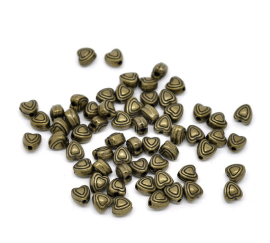 Bild von Zinklegierung Spacer Perlen Zwischenperlen Herz Bronzefarbe Geschnitzt ca. 6mm x 6mm, Loch:ca. 1.4mm, 100 Stück