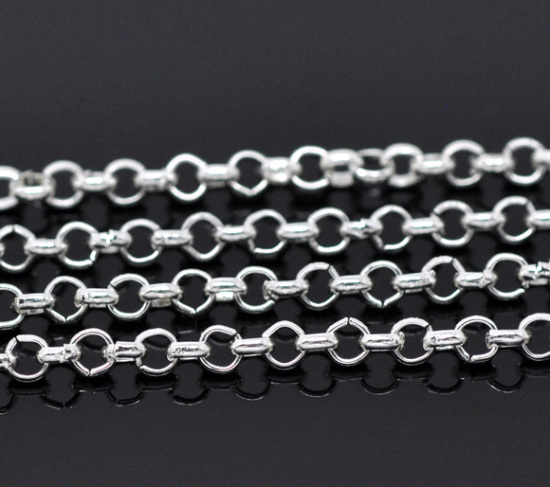 Picture of Iron Based Alloy Open Rolo Chain Findings Silver Plated 3.2mm( 1/8") Dia, 10 M
